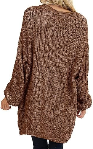 MEROKEETY Women's 2025 Fall Open Front Chunky Knit Sweater Oversized Lantern Sleeve Cardigan Outwear thumbnail 5