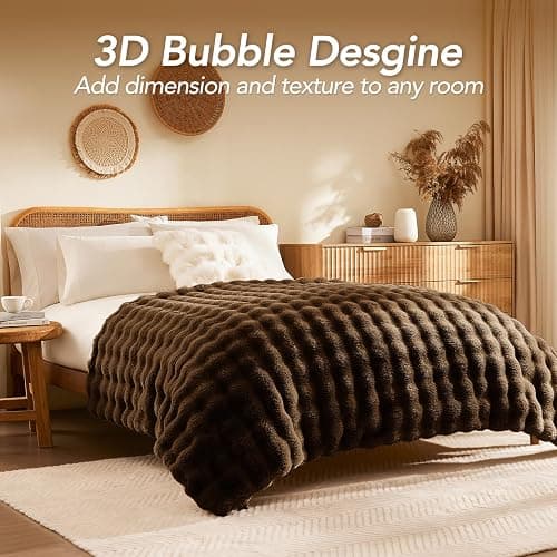 L'AGRATY Faux Rabbit Fur Blanket: 60" x 80" Twin Luxury Soft Fluffy Thick Fur Throw Blanket for Couch Bed Sofa - Cozy Plush Bubble Blankets for Winter: Flannel Fleece Decorative Blanket(Cocoa Brown) thumbnail 2