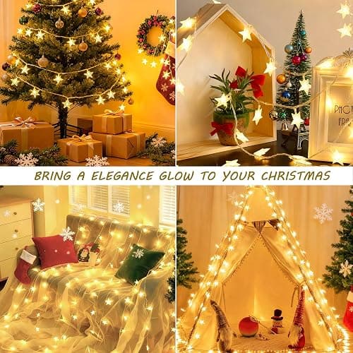 HEYFUNi Warm White Star String Lights,39FT 100LED Plug in Fairy Twinkle Lights with 8 Modes Waterproof for Indoor Outdoor Christmas Tree,Home,Girls’ Room,Garden,Party,Wedding Decor(Warm White) thumbnail 2