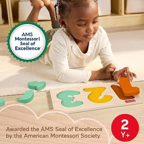 Fisher-Price Wood Montessori Toy 1-2-3 Puzzle, American Montessori Society Seal of Excellence, 6-Piece Wooden Learning Activity & Expert Play Tips for Toddlers & Kids Ages 2+ Years (Amazon Exclusive) thumbnail 2