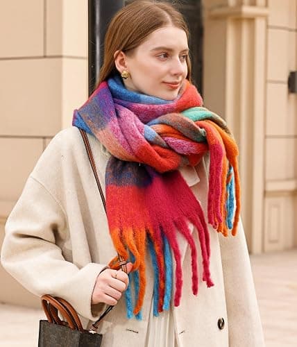 Wander Agio Winter Women Warm Scarf Long Shawl Large Scarves Cold Weather Thick Blanket Scarfs Colorful Plaid thumbnail 7