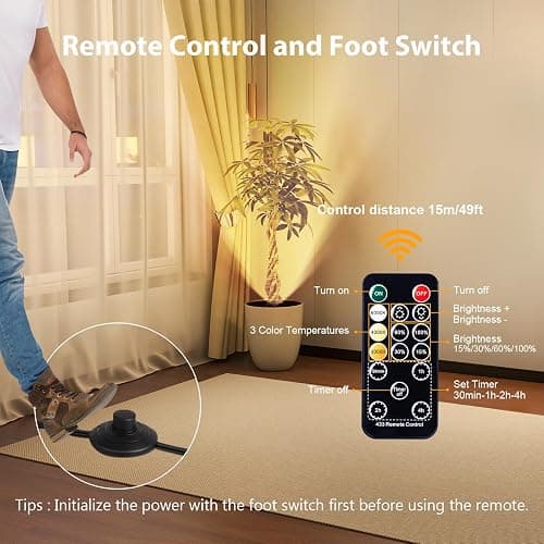 Brightown 2 Pack Uplights Indoor Floor Can Lights with Remote and Timer, 3 Color Temps and Dimmable Uplighting Spotlights for Dark Corner Sofa Plant Picture, 6.5 FT Plug Cord & Foot Switch, Black thumbnail 3