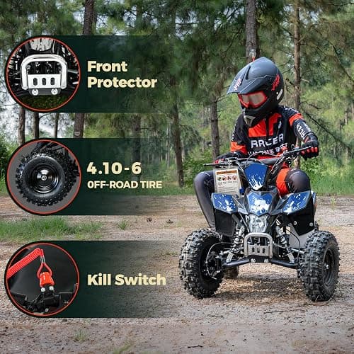 FRP FA40 Sahara Teens Gas ATV,40CC 4-Stroke Mini Gas 4-Wheeler for Teens, Front & Rear Disc Brakes, Speed Control, Up to 143 lbs Weight Capacity, Blue thumbnail 4
