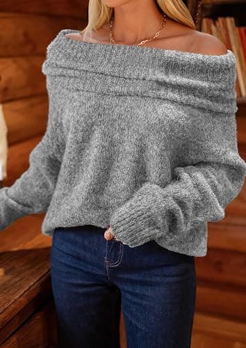 PRETTYGARDEN Women's Off The Shoulder Sweater Long Sleeve Tops 2025 Fall Loose Knit Pullover Sweaters Winter Clothes thumbnail 6