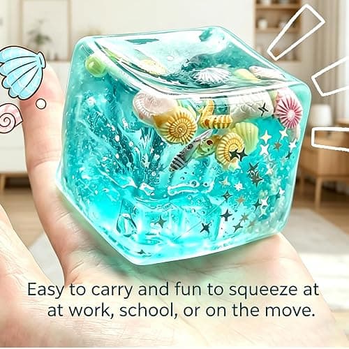 Squishy Stress Cube, Slow Rising Sensory Fidget Toys for Adults, Ocean Wave Squeeze Toy with Seashells, Soft Stress Reliever for Office Desk Home (1Pcs) thumbnail 7