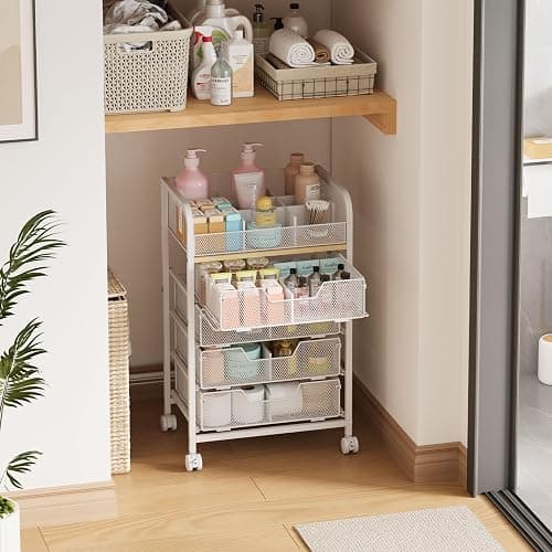 5-Tier Craft Organizer Cart with 5 Sets of DIY Dividers,Craft Organizers and Storage with Drawers,Lockable Wheels Rolling Utility Cart on Wheels,Art Supply Organizer,Ideal for Studio,Office,White thumbnail 7