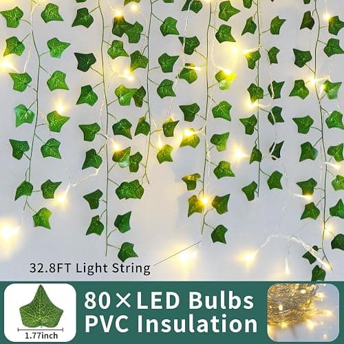 Freyalife Fake Vines for Room Decor(12 Pack 84 FT),with CE Certified 80 LED String Lights,Artificial Plant Ivy for Aesthetic Home Bedroom Wall Wedding Party Office Patio Indoor, Outdoor Garden Décor thumbnail 5