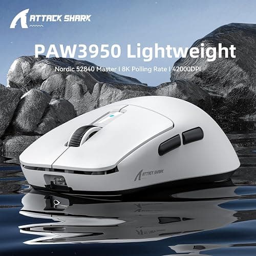 MAMBASNAKE x Attack Shark R6 39 g Superlight Mouse, PixArt PAW3950MAX Capteur de Jeu sans Fil 8K, MCU Nodic 52840, BT/2.4G/Souris de Jeu Filaire, DPI 42000, réglable pour Win11/Xbox/PS/Mac - Blanc thumbnail 2