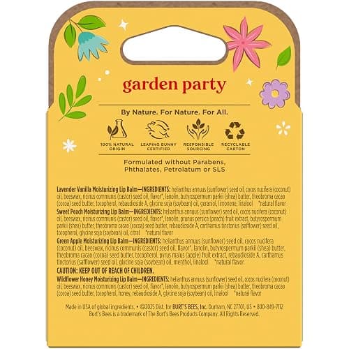 Burt's Bees Christmas Gifts - Garden Party Lip Balm Set for Stocking Stuffers, With Responsibly Sourced Beeswax, Natural Origin Lip Treatment, 4 Tubes, 0.15 oz. thumbnail 11