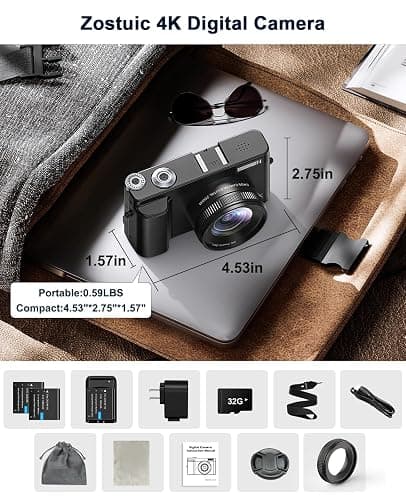 4K Digital Camera for Photography and Video, Autofocus Anti-Shake 48MP Vlogging Camera for YouTube, 3'' 180°Flip Screen Camera with Flash 16X Zoom, Digital Camera with 32GB Card Battery Charger Black thumbnail 7