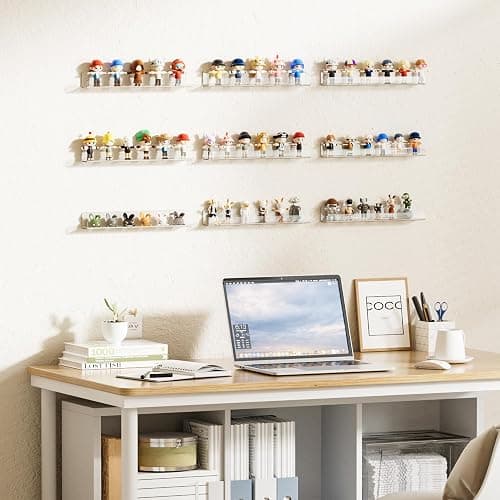 upsimples 6 Pcs 12" Clear Acrylic Shelves, Small Shelf for Wall Display | Narrow Floating Shelves for Nail Polish, Vinyl Wall Mount, Record Holder, Magazine Rack, Comic Display, Picture Ledge Shelf thumbnail 2