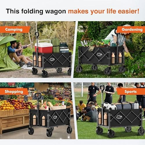 NWH Collapsible Wagon Cart with Wheels Foldable, 360LBS Large Capacity Portable Folding Utility Heavy Duty Beach Wagons Cart with All-Terrain Wheels for Groceries Shopping, Camping, Sports, Garden thumbnail 9