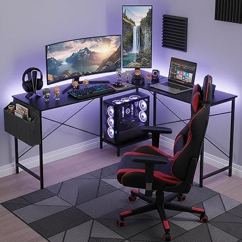 Sagenest L Shaped Desk, 50 Inch Reversible Computer Desk Corner Gaming Table with CPU Stand & Storage Bag, Sturdy Metal Frame PC Workstation for Home Office thumbnail 2