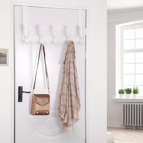 SKOLOO Over The Door Hook, Door Hanger Hooks for Hanging Clothes, Towels, Coats, Hats, Over The Door Towel Hook - White, Assembly Required thumbnail 2