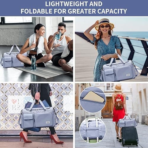 Aedcbaide Travel Bag for Women Men,Waterproof Gym Bag with Shoe Compartment,Lightweight Foldable Duffel Bag,Storage Bag,Dry and Wet Organiser Bag,Large Weekend Bag for Sport Travel (Blue) thumbnail 7