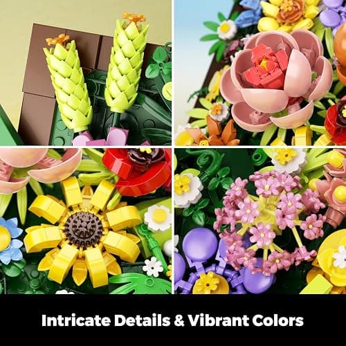 HXTTBD Pretty Spring Flower Sea Bouquet Building Set for Adults - Botanicals Building Kit Gifts for Valentine's, Mother's Day, Easter - Artificial Flowers for Decor or Table Display (1067 Pcs) thumbnail 6