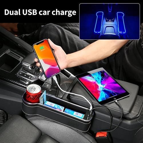 keketuohai 7 Color Led Car Seat Gap Organizer with 56W Fast Charger Car Console Organizer with Cup Holder Front Seat Gap Filler with USB Between Seat Cup Holder fit for Android iPhone (Black) thumbnail 2