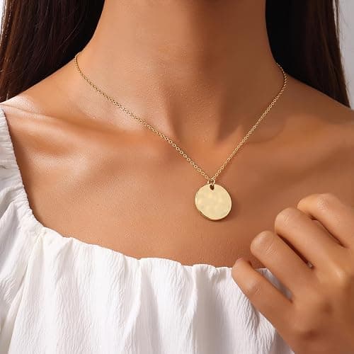 Aopulsi Gold Pendant Necklaces for Women, Gold Plated Pendant Necklace, Fashionable Hammered Pendant Necklaces Simple Multiple Shapes Necklace for Women Unique Gift thumbnail 4