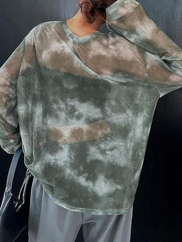 Verdusa Women's Y2k Tie Dye Sheer Mesh Top Long Sleeve Oversized Rave Streetwear Tops Whimsical Clothes thumbnail 2