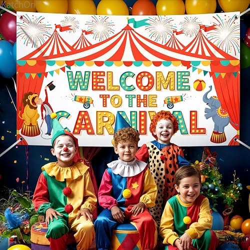 KatchOn, Welcome To The Carnival Banner - XtraLarge 72x44 Inch | Carnival Backdrop, Carnival Decorations, Carnival Theme Party Decorations | Carnival Games, Circus Theme Party Decorations thumbnail 4