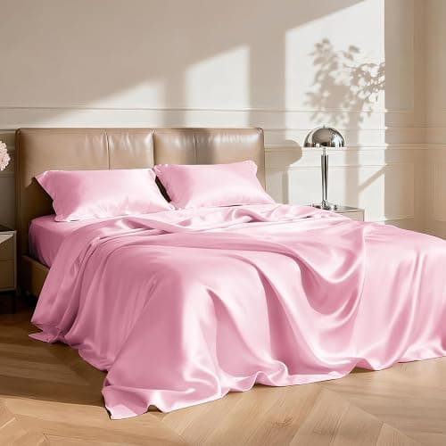Love's cabin Twin Satin Sheets Sets - 3 Piece Pink Silky Bed Sheets with Deep Pockets, Luxury Silk Feel Satin Twin Size Sheet Set Bedding Set (1 Flat Sheet,1 Fitted Sheet,1 Pillow case) thumbnail 2