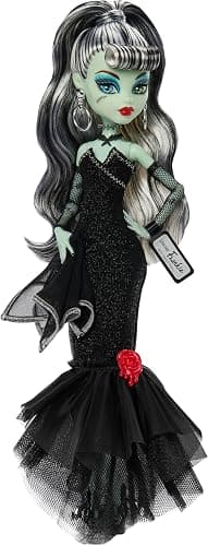 Monster High x Barbie Frankie Stein Doll with Original Barbie-Inspired Swimsuit and Solo in The Spotlight Black Evening Dress and Accessories thumbnail 4