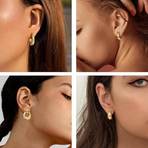 Ritach Chunky Gold Earrings for Women Trendy Big Gold Statement Knot Dangle Earrings Fashion Lightweight Hypoallergenic Jewelry Set thumbnail 4