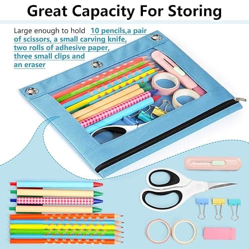 Forvencer Pencil Pouch for 3 Ring Binder, Large Pencil Case Pouch with 3 Reinforced Grommets, Pen Bag, Clear Window Pencil Case, Binder Accessories, Black thumbnail 5