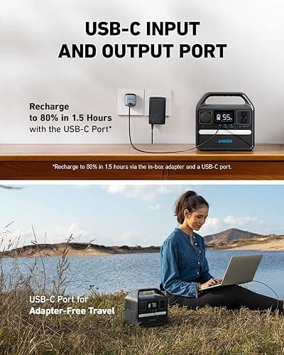 Anker 521 Portable Power Station Upgraded with LiFePO4 Battery, 256Wh 6-Port PowerHouse, 300W (Peak 600W) Solar Generator (Solar Panel Optional), 2 AC Outlets, 60W USB-C PD Output, Outdoor Generator thumbnail 6