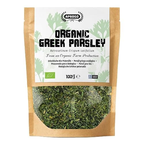 Apsogo Organic Dried Parsley (100g) - Premium Greek Parsley Loose Cut - Fresh Herbal Aroma & Vibrant Green Colour - Eco-Friendly Resealable Pouch - Natural Culinary Herb - Image 1