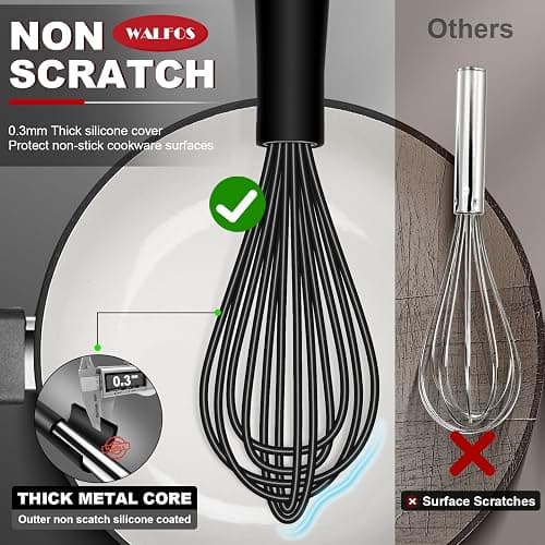 Silicone Whisks set with 7+5in mini stainless steel whisk, Non Scratch Coated 7+9+11in Whisks for Nonstick Cookware,Premium for Blending, Whisking, Beating, Frothing & Stirring thumbnail 2