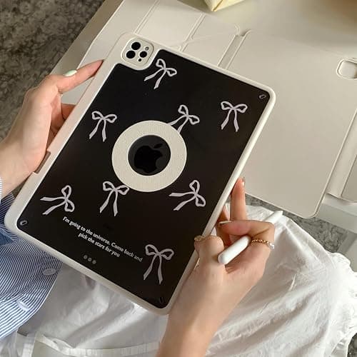 Detachable Magnetic 360 Rotating Adjustable Stand Hard PU Folio Case for Apple Bow Refreshing Baby Light Pink Color Chic Cute Lovely Adorable Girls Kids (for iPad Air 5 10.9-inch 5th Generation 2022) thumbnail 5