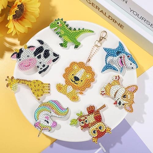 Augisteen 12 PCS Diamond Painting Keychains Kit Animals Diamond Art Ornaments Double Sided 5D Diamonds Key Rings DIY Diamonds Pendants for Beginners Birthday Crafting Home Party Decor thumbnail 4