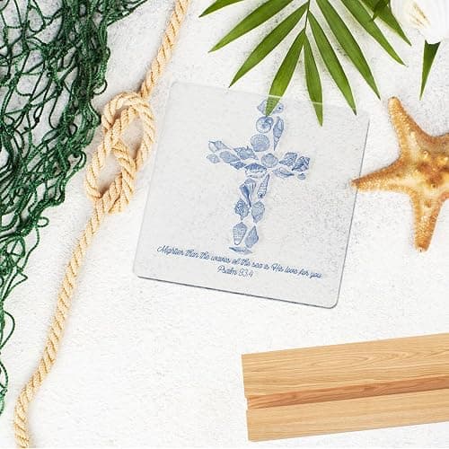 Inspirational Christian Seashell Cross Decor Mightier Than The Waves of The Sea Psalm 93:4 Gifts for Nursery Teen Room Bible Verse, Summer Beach Christian Bible Verse Art Decor for Beach House thumbnail 7