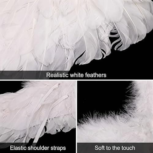 Gejoy Angel Wings 2 Pack Feather Halloween Costume for Women Girls | Elastic Straps Fit, Cosplay Ready, Angel Feather Wings, 2 Pack Set, Small Angel Costume for Women Girls Party thumbnail 3