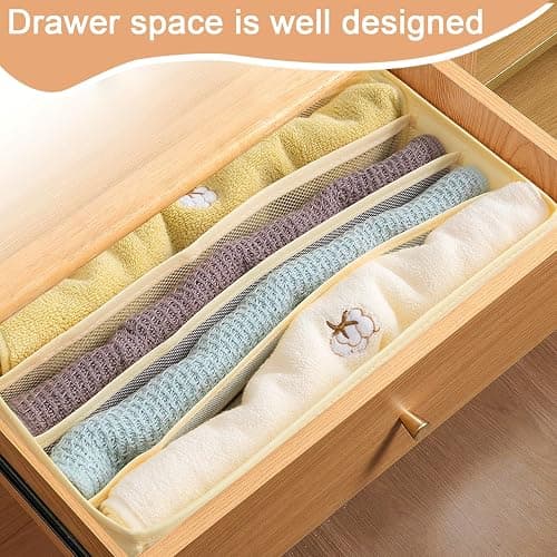 Bra Storage Organizer Box with Dividers, Foldable Underwear Organizer for Closet, Fabric Lingerie Storage with Compartments for Drawer and Closet Organization (Beige, 7Grids) thumbnail 4