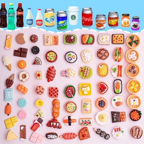 80 Pieces Mini Food Drinks Bottle Toys Pretend Food for Dollhouse Kitchen Accessories Mini Play Resin Food Toys thumbnail 3