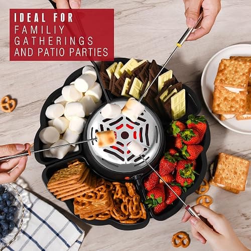 2 in 1 Electric S’mores Maker & Fondue Pot, Tabletop Indoor Smores kit with 4 Roasting Forks, 4 Detachable Trays & 1 Flameless Temperature-controlled Heater, Movie Night Supplies & Housewarming Gifts thumbnail 2
