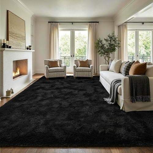 7x10 Extra Large Black Area Rug for Living Room Bedroom Dining Room, Fluffy Shag Soft Plush Furry Carpet Solid Color, Non-Slip Indoor Floor Mat for Kids Home Decor thumbnail 3