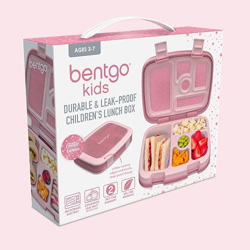 Bentgo Kids 5-Compartment Lunch Box - Glitter Design for School, Ideal for Ages 3-7, Leak-Proof, Drop-Proof, Dishwasher Safe, & Made with PFAS & BPA-Free Materials (Glitter Edition - Petal Pink) - Glitter Edition - Petal Pink thumbnail 8