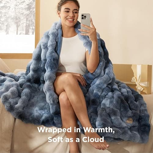 Bedsure GentleSoft Fluffy Fuzzy Throw Blanket, Soft Cozy Faux Fur Fleece Minky Blanket, Room Decor Couch Bed Cover Winter Bedding, Thick Warm Plush Christmas Women Men Gifts, 870GSM, Tie-dye Blue thumbnail 3