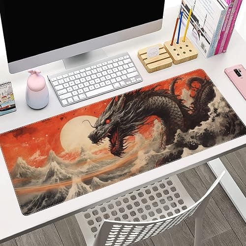 ProbTis Chinese Dragon and Great Wave XL Anime Gaming Keyboard Desk Mat, Non-Slip Rubber Base Mouse Pad for Home Office, 31.5"x11.8" (Dragon) thumbnail 3