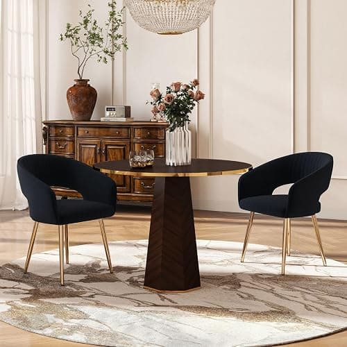 Hyfirm Black Velvet Dining Chairs Set of 2, Modern Side Chairs with Hollow Back and Gold Legs, Upholstered Accent Kitchen Chairs for Living Room/Reception/Restaurant - Image 1