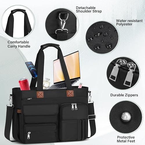 SDYSM Teacher Tote Bag for Women 15.6 inch Laptop Bag Nurse Work Bags Computer Messenger Shoulder Bags Laptop Briefcase with Insulated Pocket, for Travel Office College Nursing, Black thumbnail 5