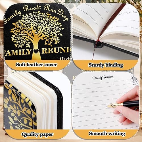 Tenceur Family Reunion Guest Book Heart, 112 Pages with Pen and Sign | Tree Design Memory Journal for Gathering, Black Gold Foil, Includes Table Stand and Writing Tool, Reunion Celebration thumbnail 4