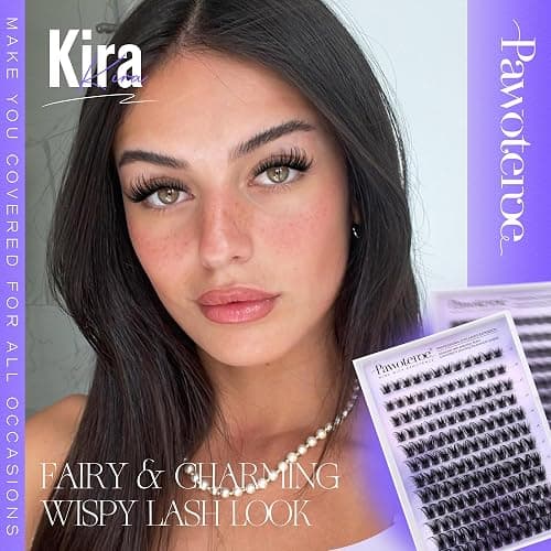 Pawotence Lash Clusters Wispy Kira Cluster Eyelash Extensions 10-18mm Individual Lashes DIY Cluster Lashes Extension Soft Comfortable Eyelash Clusters with Thin Band thumbnail 5