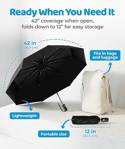 Rain-Mate Windproof Compact Umbrellas for Rain - Strong Reinforced Fiberglass Rib Design & Auto Open & Close - Portable Folding Travel Umbrella - Lightweight & Packable for Women & Men, Easy Collapse thumbnail 5