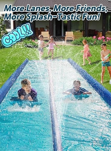 Slip and Water Slide for Kids and Adults Backyard with Extra-Large Inflatable Guard Rails and Dual Way Water Sprayers,Heavy Duty and Extra Long Design with Two Inflatable Bodyboards thumbnail 4