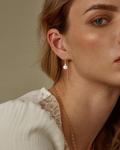 NECOCY Christmas Gift 14K Gold/Silver Plated Dangle Earrings for Women Dainty Long Hanging Chain Earrings Trendy Dangling CZ/Pearl Threader Earrings for Women Jewelry thumbnail 3
