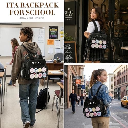 Lifelix Cat Ita Bag Backpack with Clear Window, Kawaii Pin Display Crossbody Bag, Y2K Anime Purse for Pins (Black) | Clear window displays 10-20 enamel pins with insert board. 3-way carry: backpack, shoulder, crossbody. Water-resistant PU thumbnail 7
